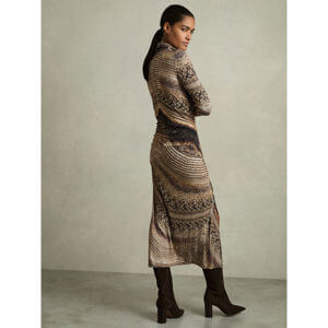 REISS NAOMI Snake Print Draped Midi Dress